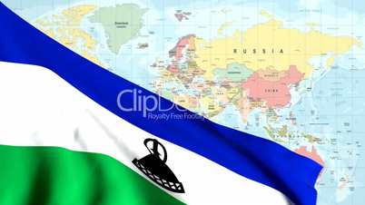 Animated Flag of Lesotho With a Pin on a Worldmap