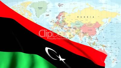 Animated Flag of Libya With a Pin on a Worldmap