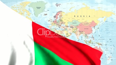 Animated Flag of Madagascar With a Pin on a Worldmap