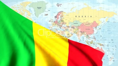 Animated Flag of Mali with a Pin on a Worldmap