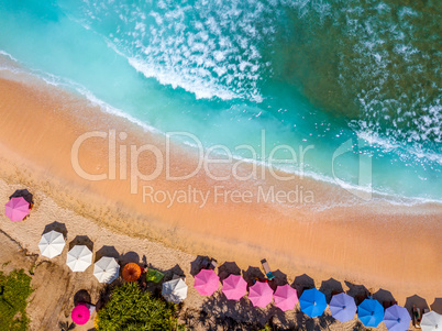 Tropical Beach and Sun Umbrellas. Aerial View