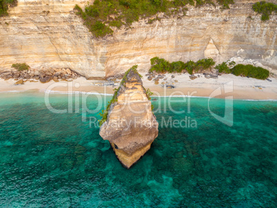 Wild Tropical Beach and Rock. Aerial View