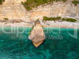 Wild Tropical Beach and Rock. Aerial View