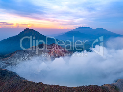 Active Volcano at Dawn on the Island of Java. Aerial View