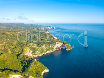 Rocky Shore of the Tropical Island and Horizon. Aerial View