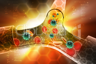 Platelets and virus on the vessel in color background