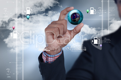 Man showing fuel meter in color background