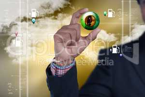 Man showing fuel meter in color background