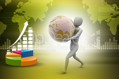 3d business man holding globe in color background