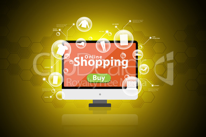 Online shopping concept in color background