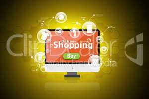 Online shopping concept in color background