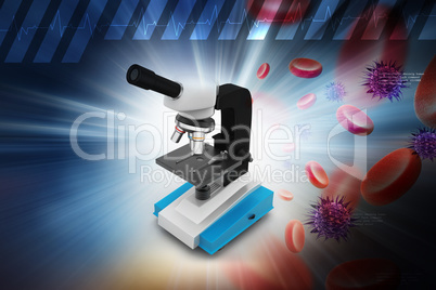 Microscope with platelets and virus in color background