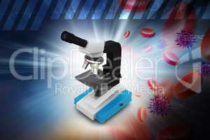Microscope with platelets and virus in color background