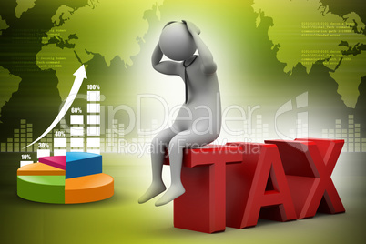 3d man sitting on the top of tax in color background