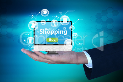 Business man showing Online shopping concept in color background