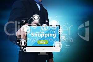 Business man showing Online shopping concept in color background