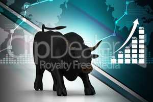 Rising black business bull in color background