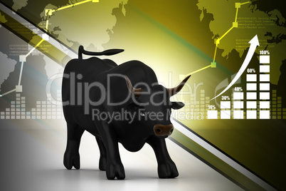 Rising black business bull in color background