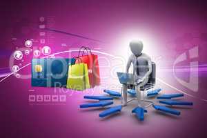 Business man showing Online shopping concept in color background