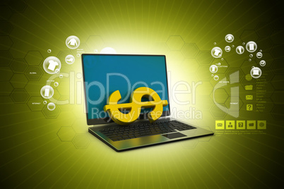 Laptop with dollar in color background