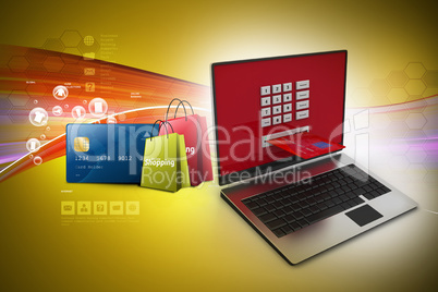 showing Online shopping concept in color background