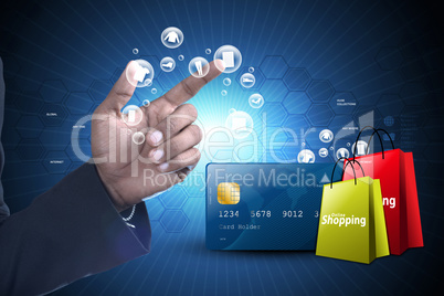 Business man showing Online shopping concept in color background