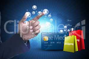 Business man showing Online shopping concept in color background