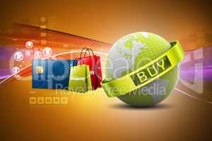 Online shopping concept in color background