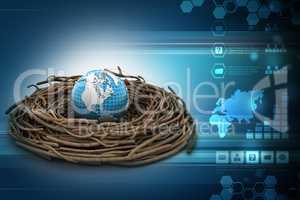 Globe on nest in color background