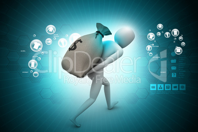 Business man with money bag in color background