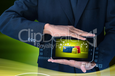 Business man showing Online shopping concept in color background