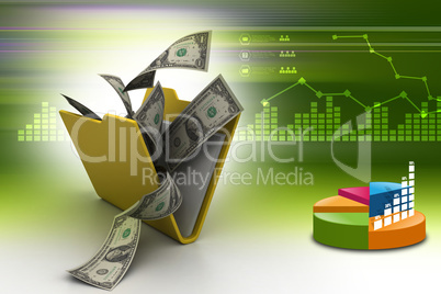 Folder with money in color background