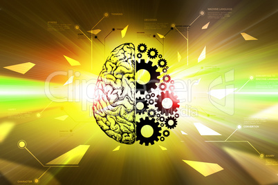 Brain and gear wheels in color back ground