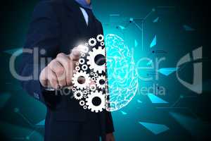 Man showing brain and gear wheels in color back ground