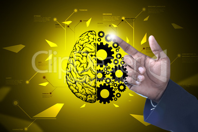 Man showing brain and gear wheels in color back ground