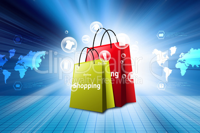 Online shopping concept in color background