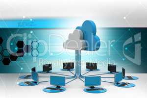 Cloud computing with computer network in color background