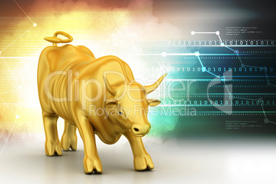 Rising golden business bull in color background