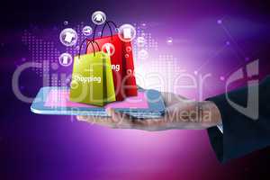 Business man showing Online shopping concept in color background