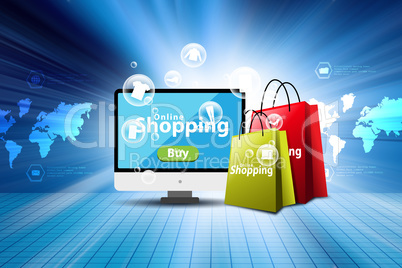 Online shopping concept in color background