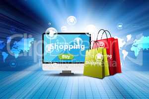 Online shopping concept in color background