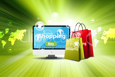 Online shopping concept in color background