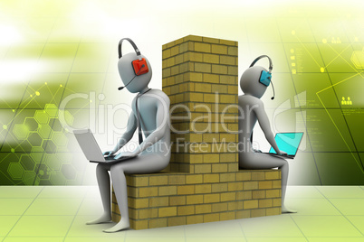 Computer networking between two peoples in color background