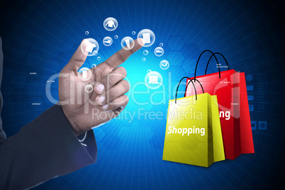 Business man showing Online shopping concept in color background