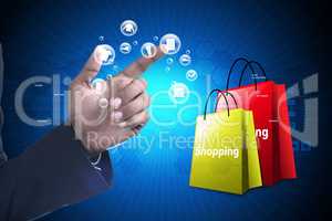 Business man showing Online shopping concept in color background