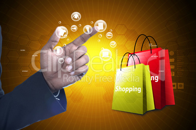 Business man showing Online shopping concept in color background