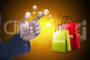 Business man showing Online shopping concept in color background