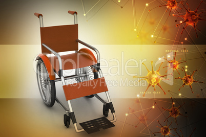 Medical wheel chair with virus  in color background