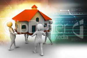3d peoples holding home in color background