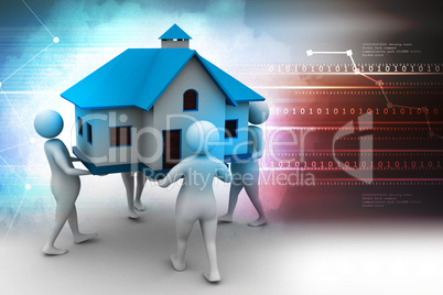 3d peoples holding home in color background